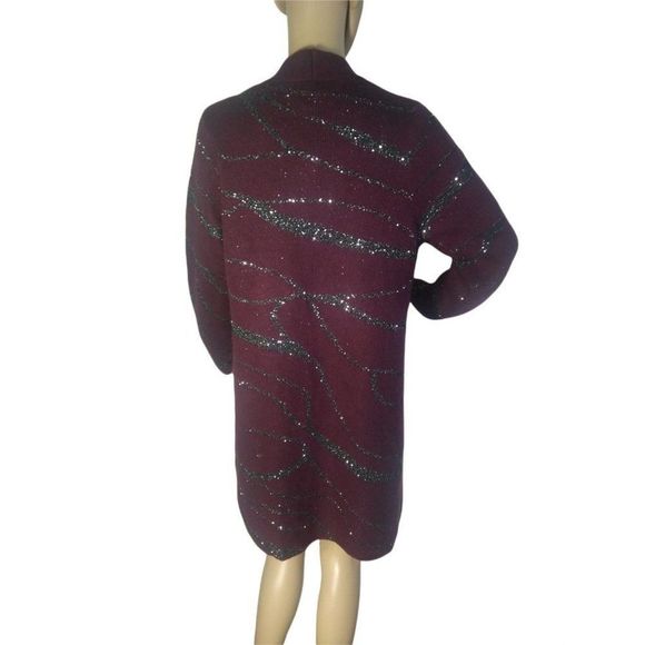 ALFANI  Long Sleeve Open Cardigan Sweater Jacket Berry Sequins  Size M New - Picture 3 of 7